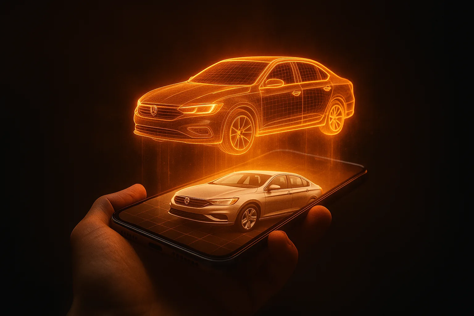 スマホで写真から車を生成する様子