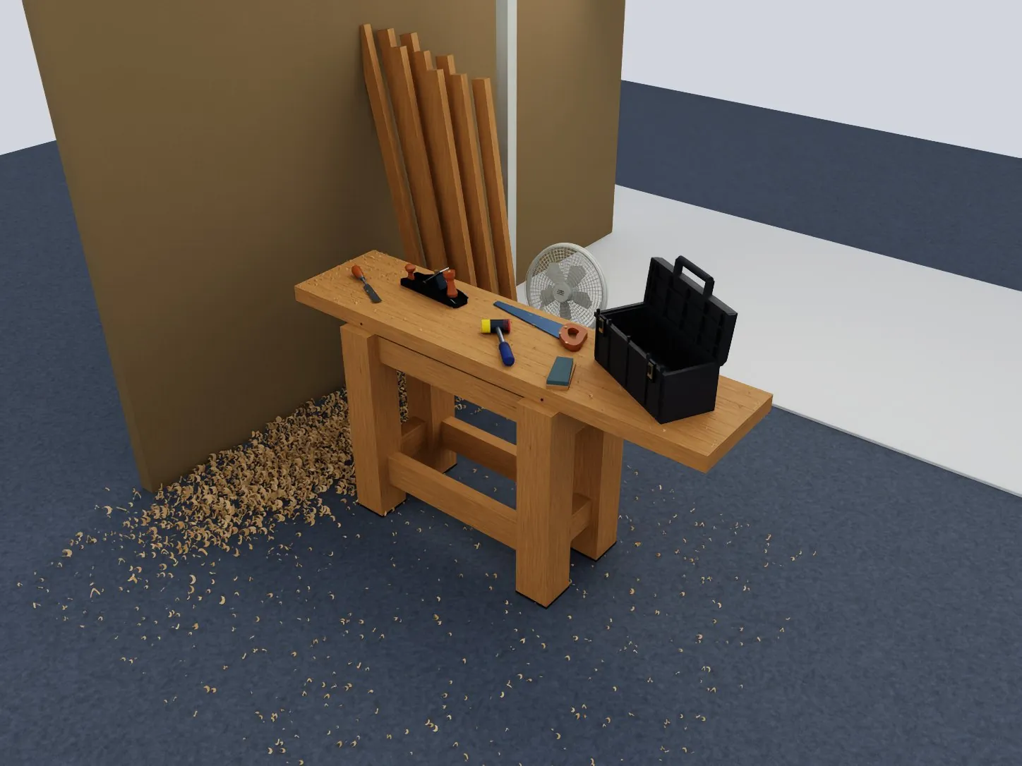 ロボット操作評価向け、Isaac Simの木工作業台シーン