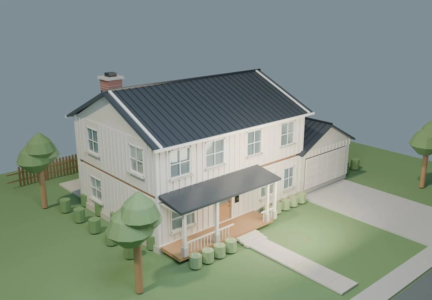 Blenderで作った家具付きの2階建て郊外住宅モデル