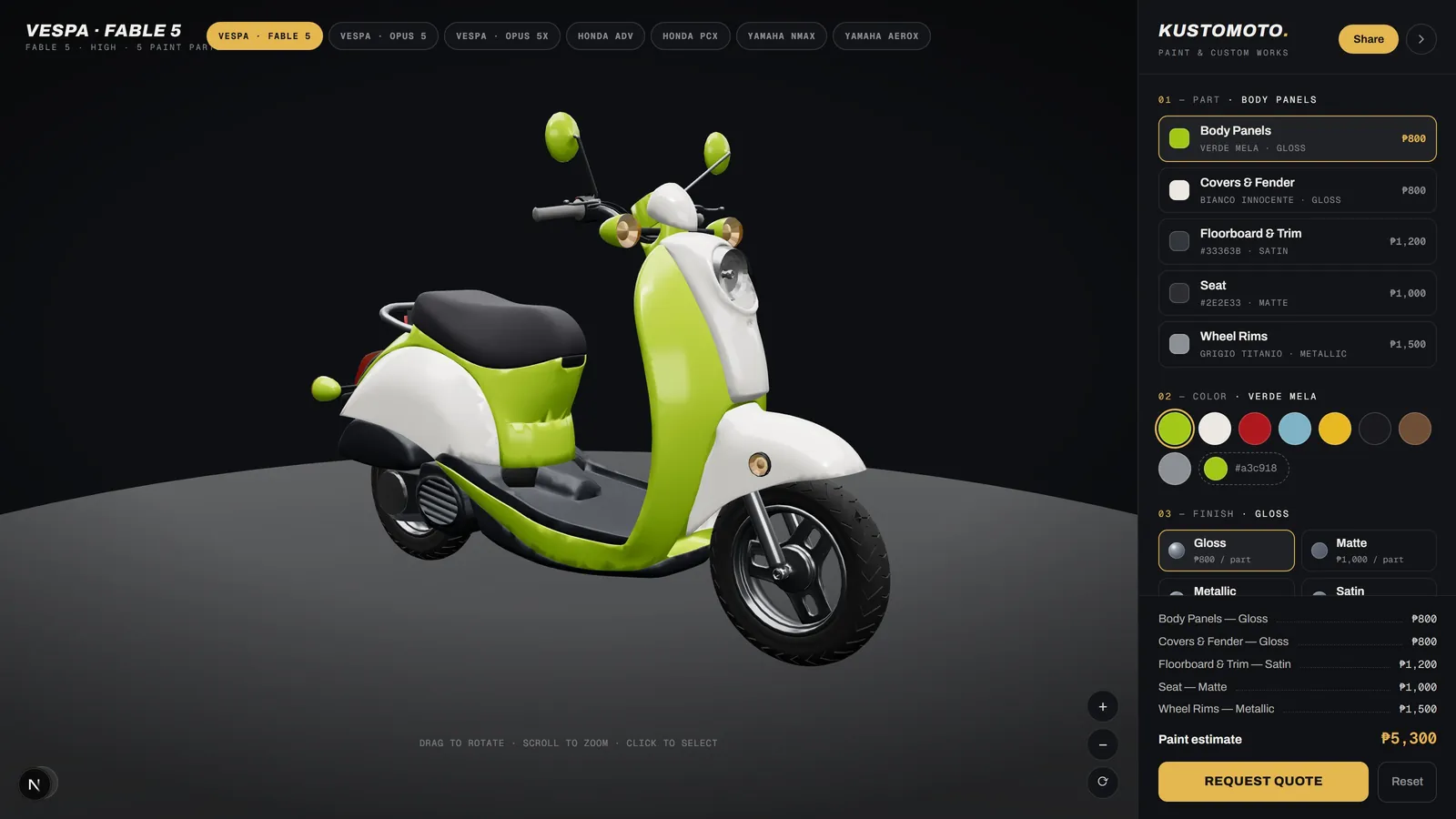 Next.jsとThree.jsの3Dカスタム塗装コンフィギュレーターにVespa 125を追加