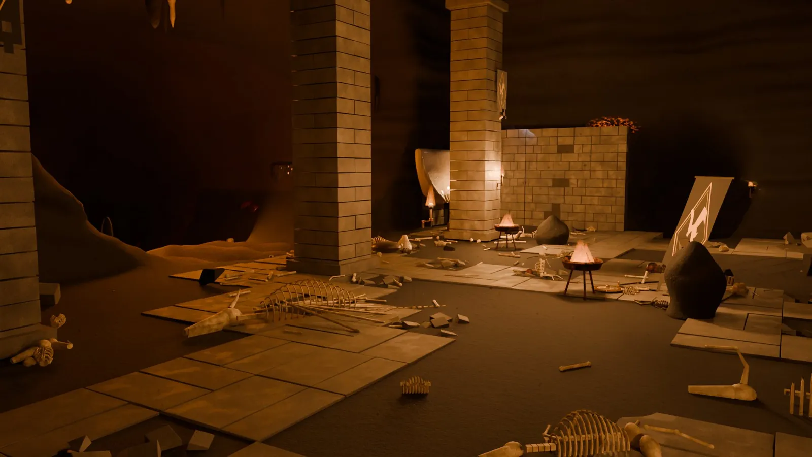 Blender 制作的巨龙巢穴半成品场景,带金币堆